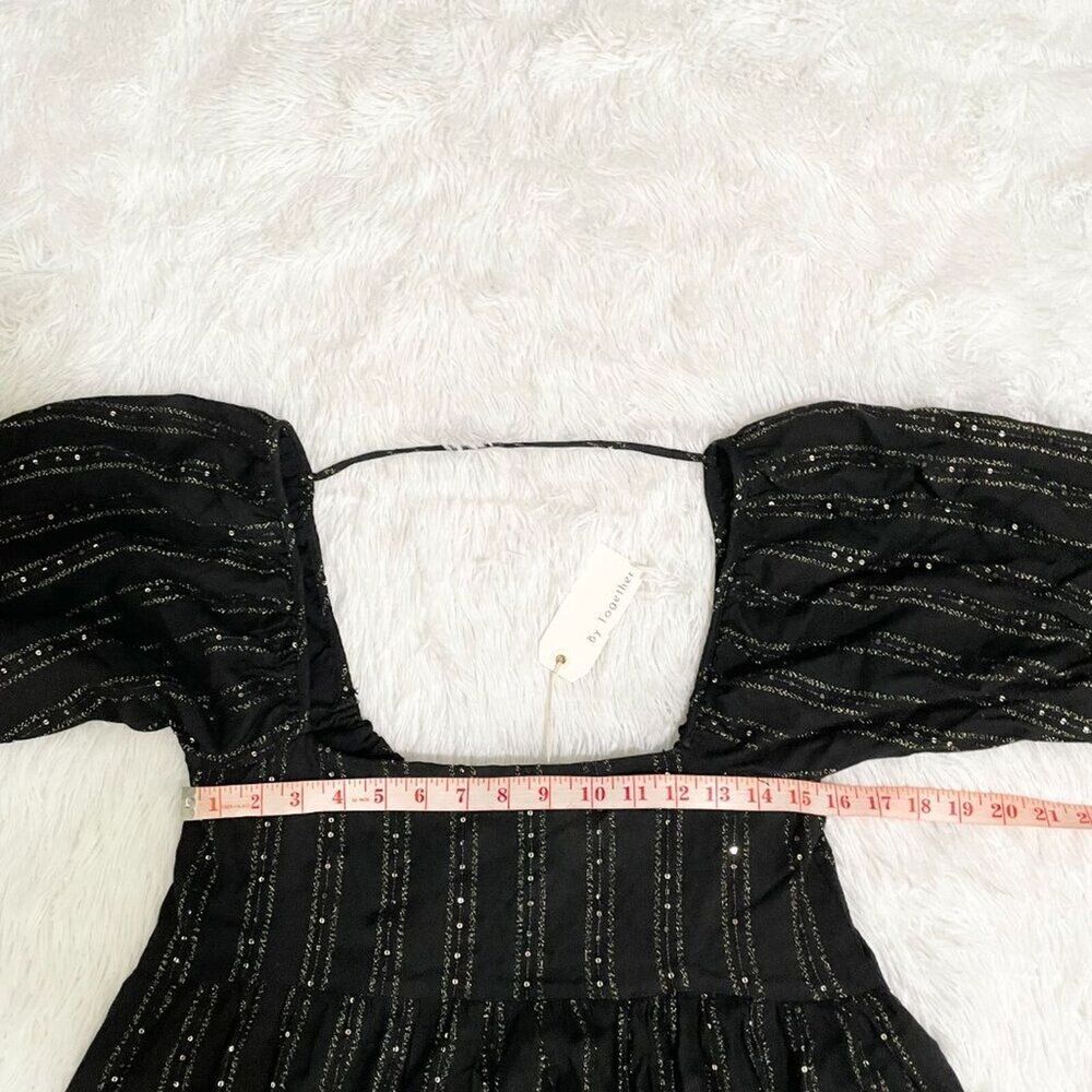 Women By Together Striped Sequin Puff Sleeve Babydoll Dress Black Green Small - Picture 5 of 12